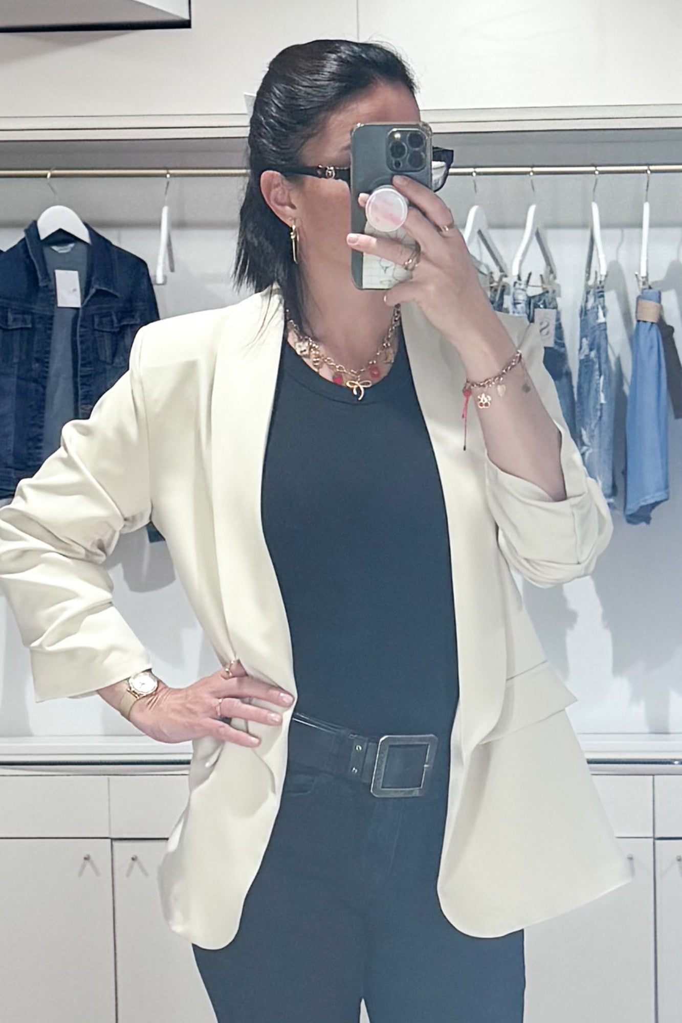 blazer femme uni manches 3/4 beige look été SANAES