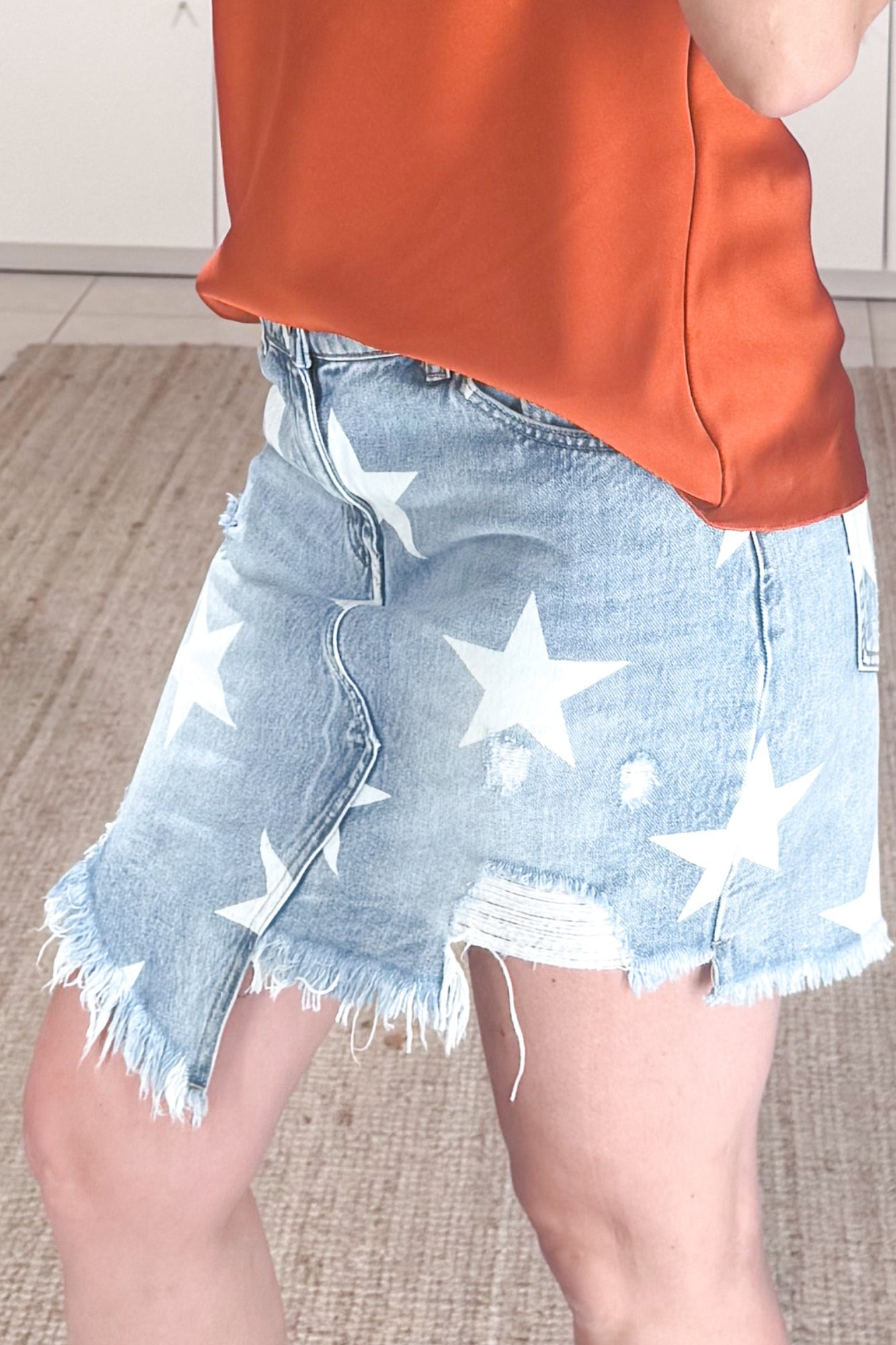 jupe jean femme coupe assymétrique motif étoile tendance été SANAES