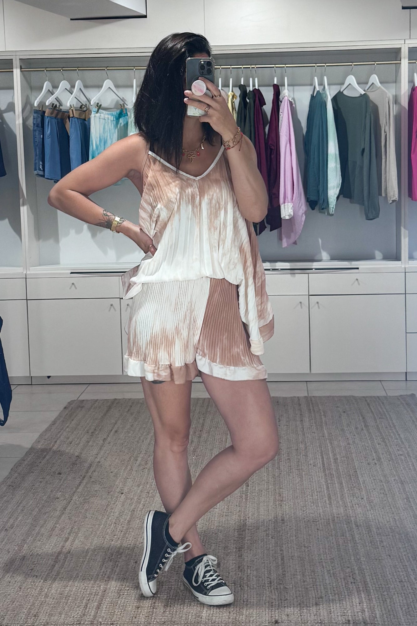 short fluide plissé femme dégradé beige, look été