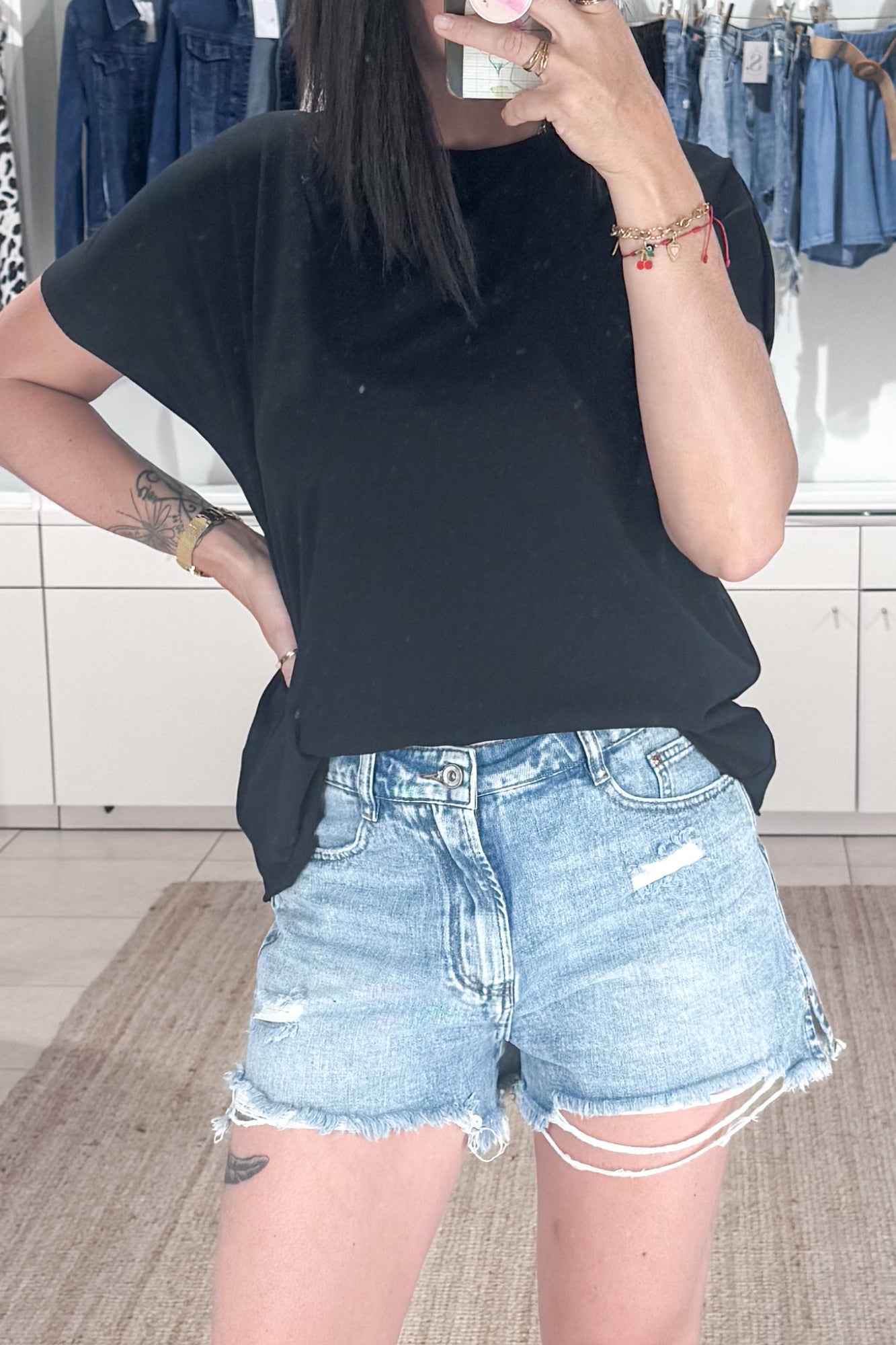 short jean taille haute déchiré look tendance été SANAES