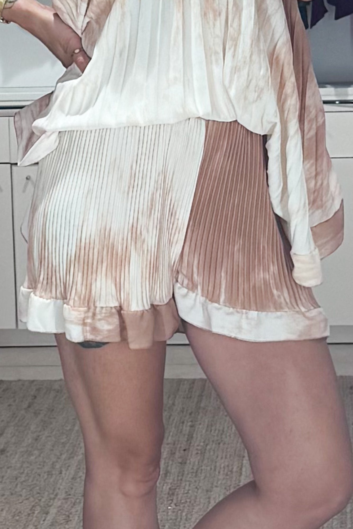 short fluide plissé femme dégradé beige, look été