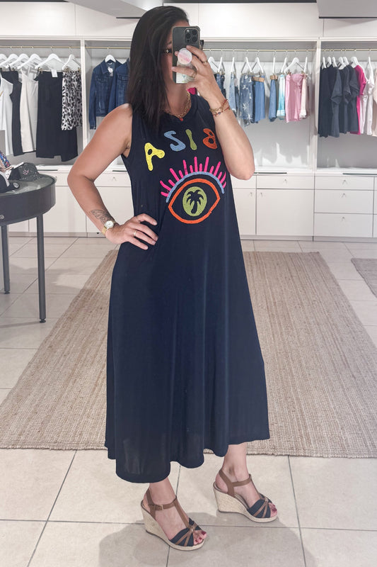 robe longue fluide femme motif IBIZA look tendance été SANAES