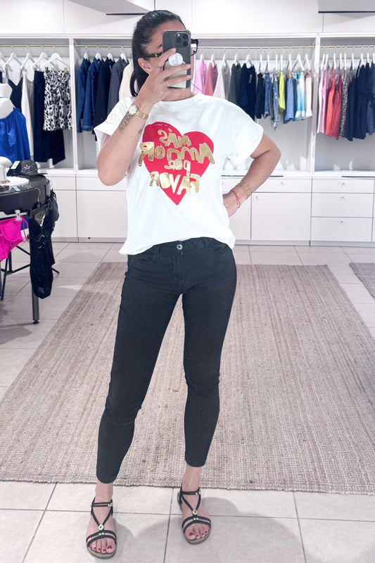 tee-shirt mon coeur femme blanc coupe oversize imprimé coeur rouge message tendance 