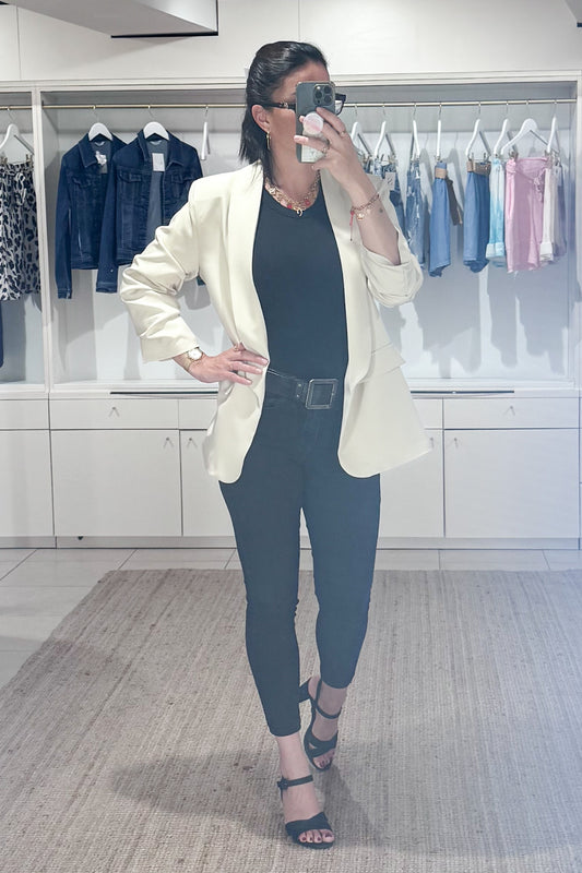 blazer femme uni manches 3/4 beige look été SANAES