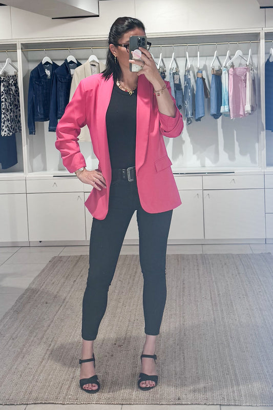blazer femme uni manches 3/4 rose fuschia look été SANAES