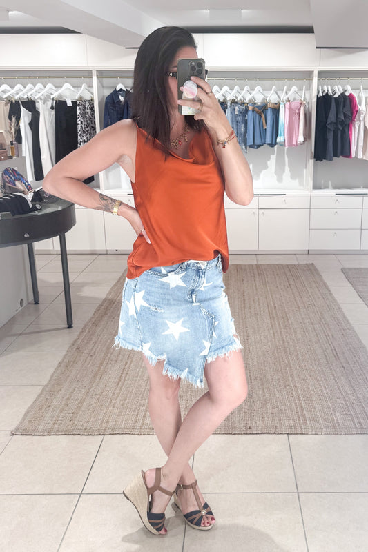 jupe jean femme coupe assymétrique motif étoile tendance été SANAES
