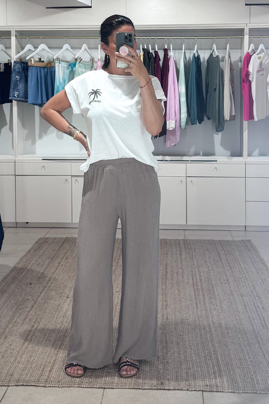 pantalon gaze de coton femme, poches, uni beige, look casual été 