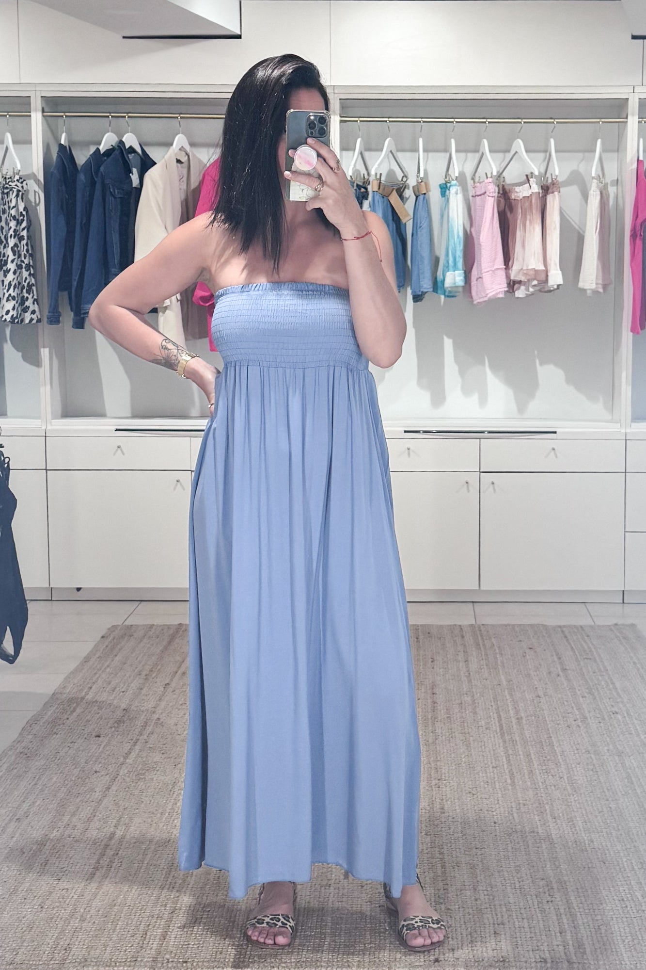 robe bustier fluide femme, uni bleu ciel look tendance été SANAES 