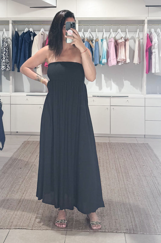 robe bustier fluide femme, uni noir look tendance été SANAES 