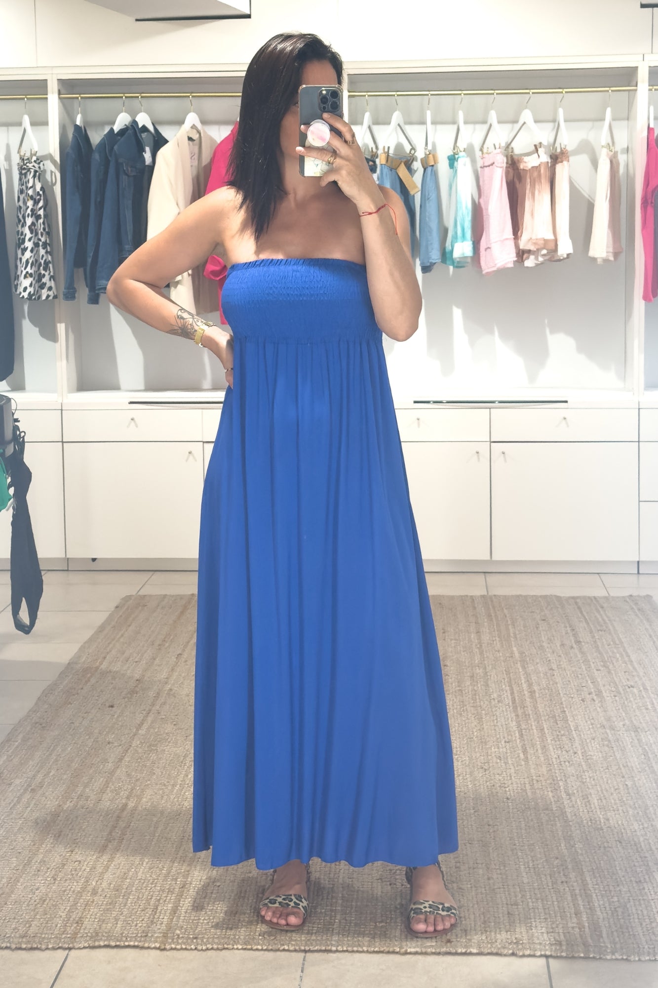 robe bustier fluide femme, uni bleu roi  look tendance été SANAES 