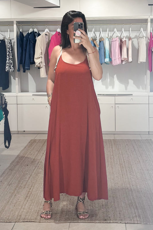 robe fluide femme, poches, coupe large, terracotta, look casual été SANAES 