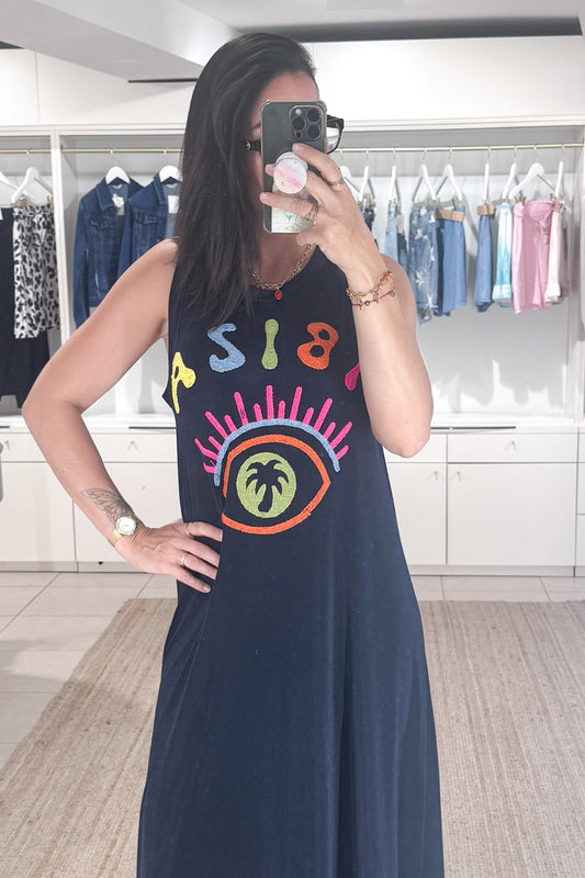 robe longue fluide femme motif IBIZA look tendance été SANAES