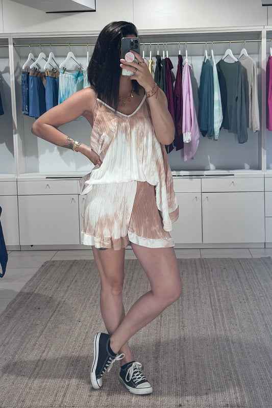 short fluide plissé femme dégradé beige, look été 