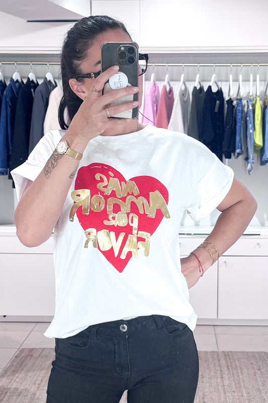 tee-shirt mon coeur femme blanc coupe oversize imprimé coeur rouge message tendance 