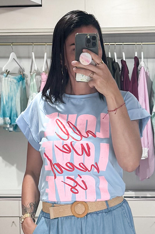 tee shirt femme manches courtes col rond inscription love SANAES 
